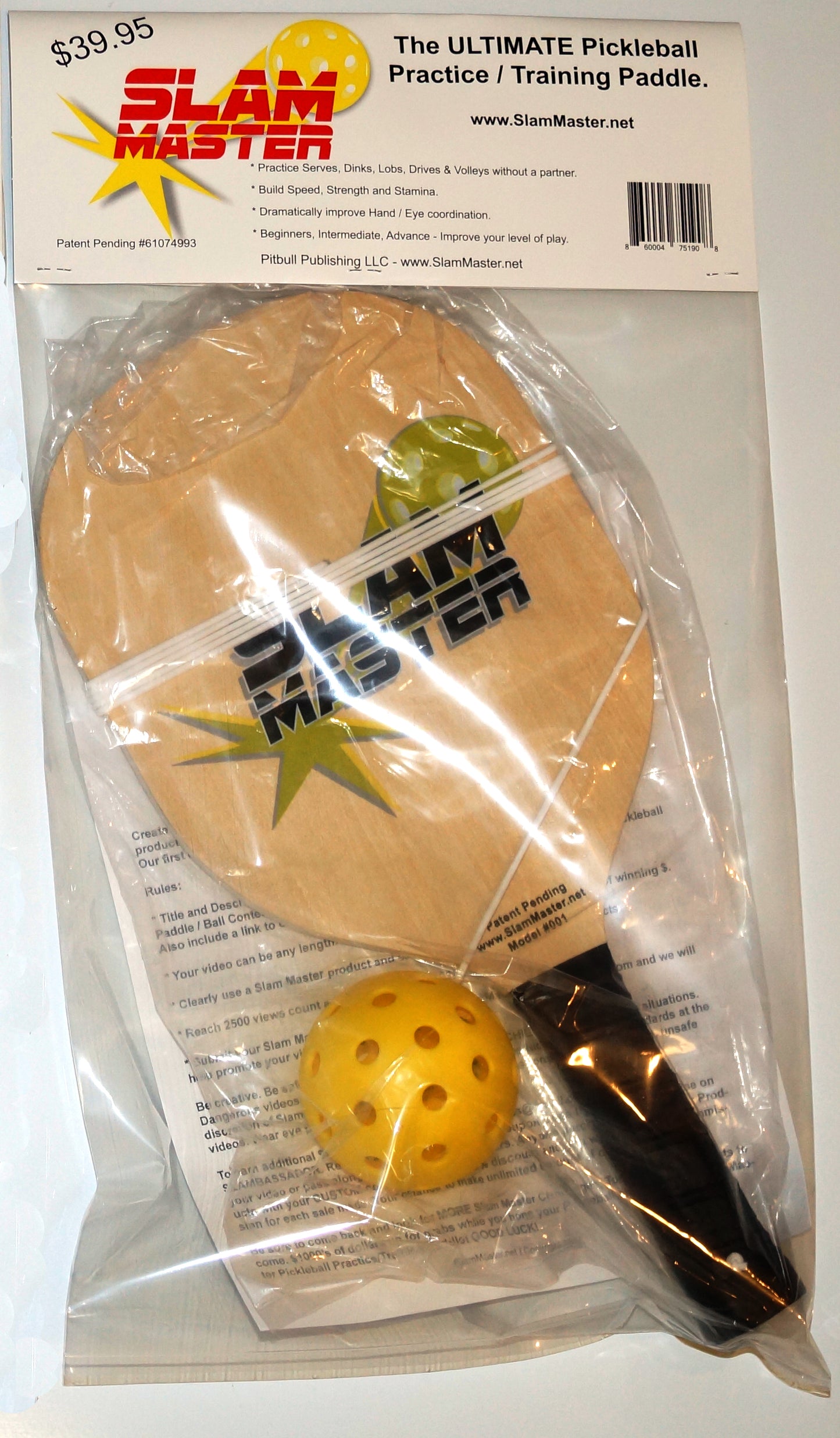 Slam Master™ Wood Pickleball PRACTICE/TRAINING/DRILL Paddle / Strength & Stamina 8.4 Ounce